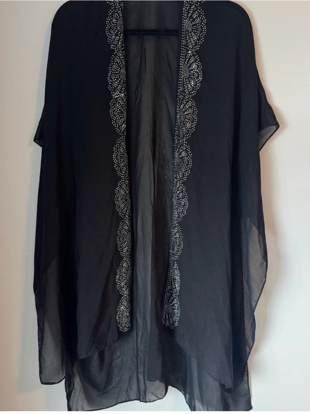 Black Embellished Sheer Kimono Top